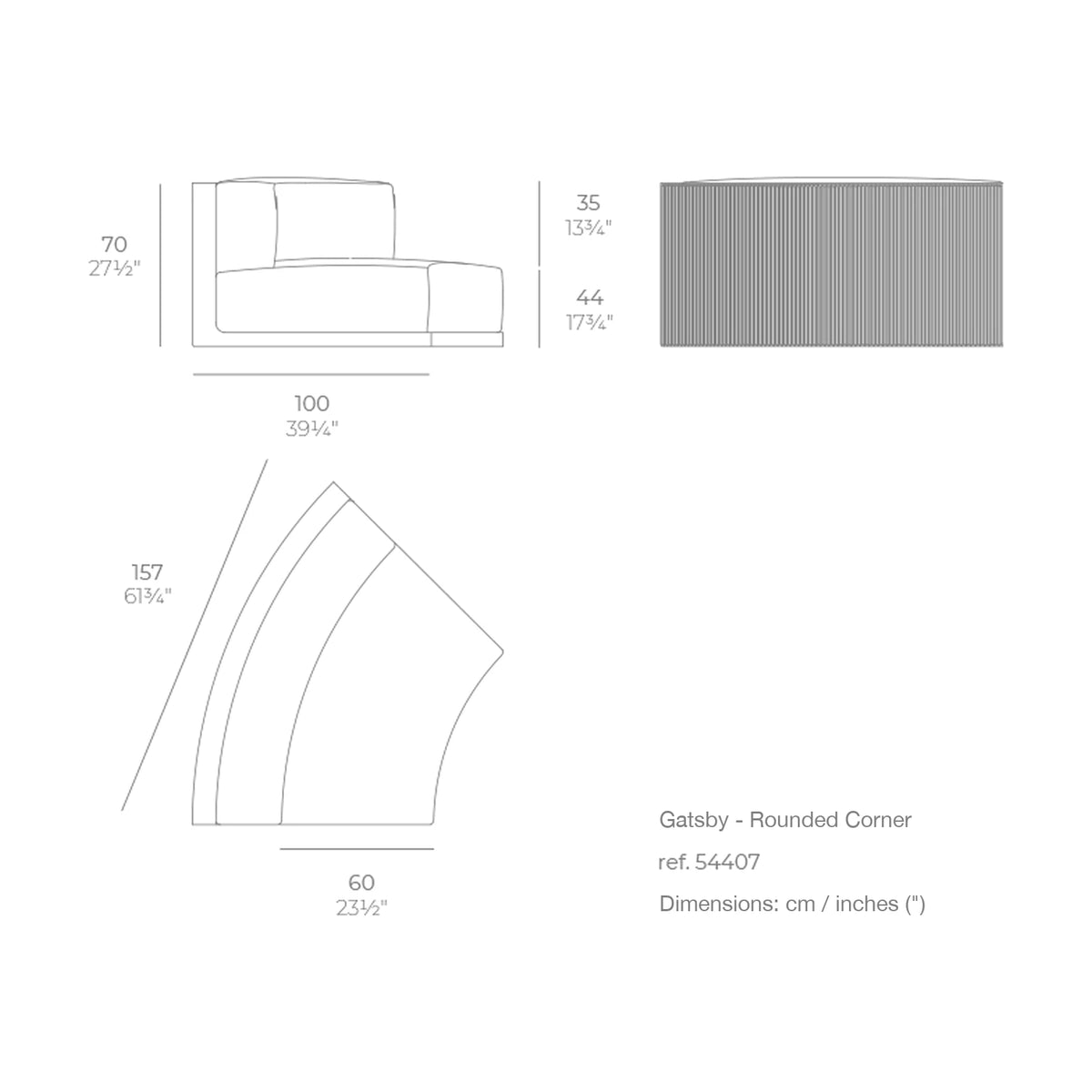 Dimension drawing Gatsby - Rounded Corner