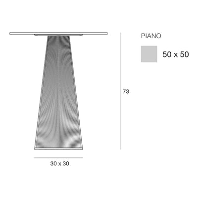 Disegno quotato del tavolo Gatsby Vondom, quadrato, piano 50 × 50 cm