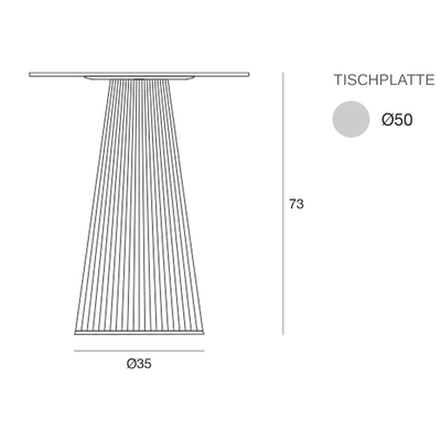 Maßzeichnung Tisch - Gatsby rund, Platte ø50 cm