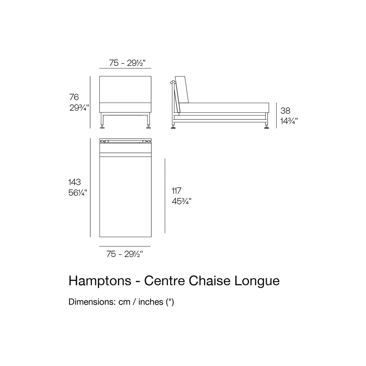 Dimension drawing Hamptons - Centre Chaise Longue