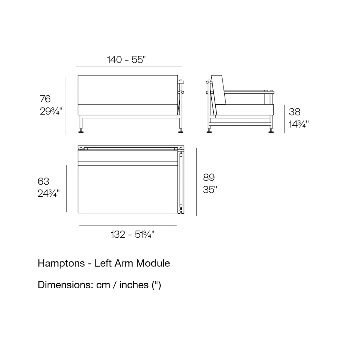 Dimension drawing Hamptons - Left Arm Module