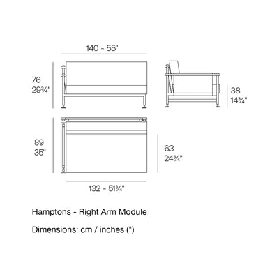 Dimension drawing Hamptons - Right Arm Module