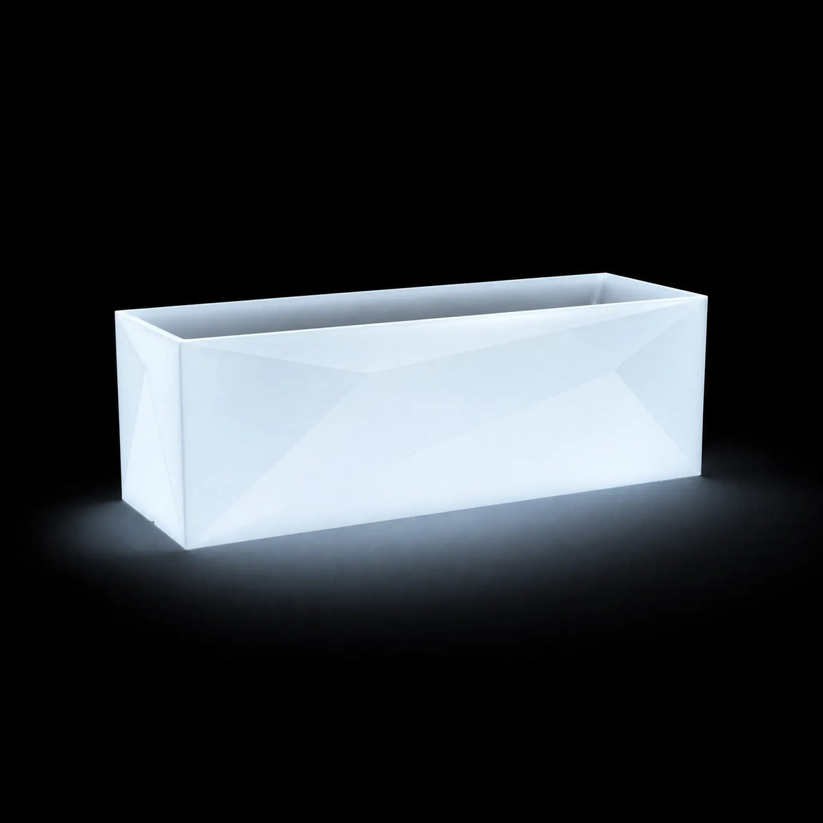 Jardinière - Faz LED Vondom, éclairé de l'intérieur sur fond noir, taille 123x45x40 cm
