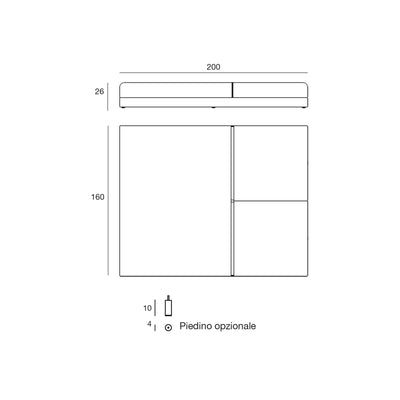 Disegno quotato del daybed Pixel Vondom, piedino opzionale