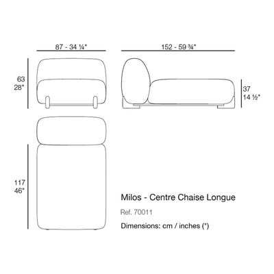 Dimension drawing Milos - Centre Chaise Longue