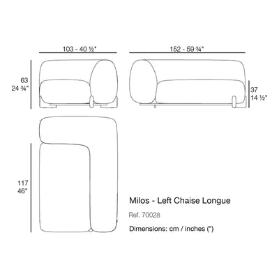 Dimension drawing Milos - Left Chaise Longue
