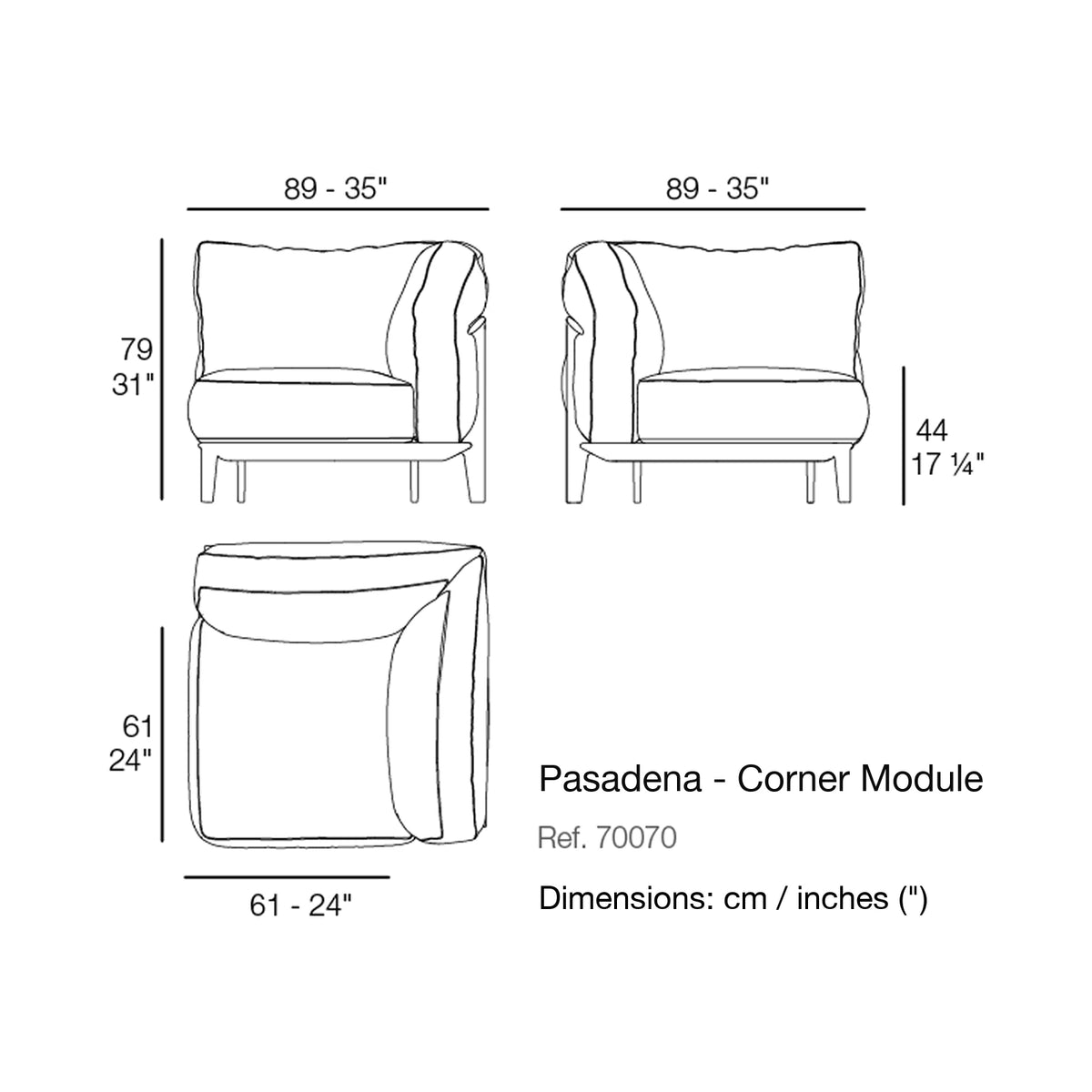 Dimension drawing Pasadena - Corner Module
