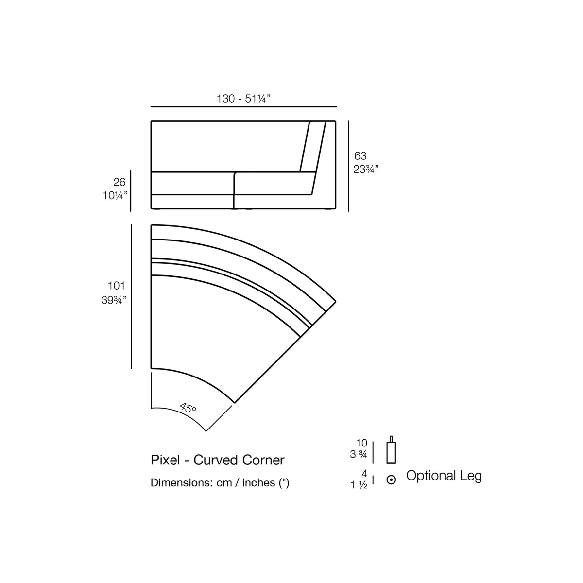 Dimension drawing Pixel - Curved Corner