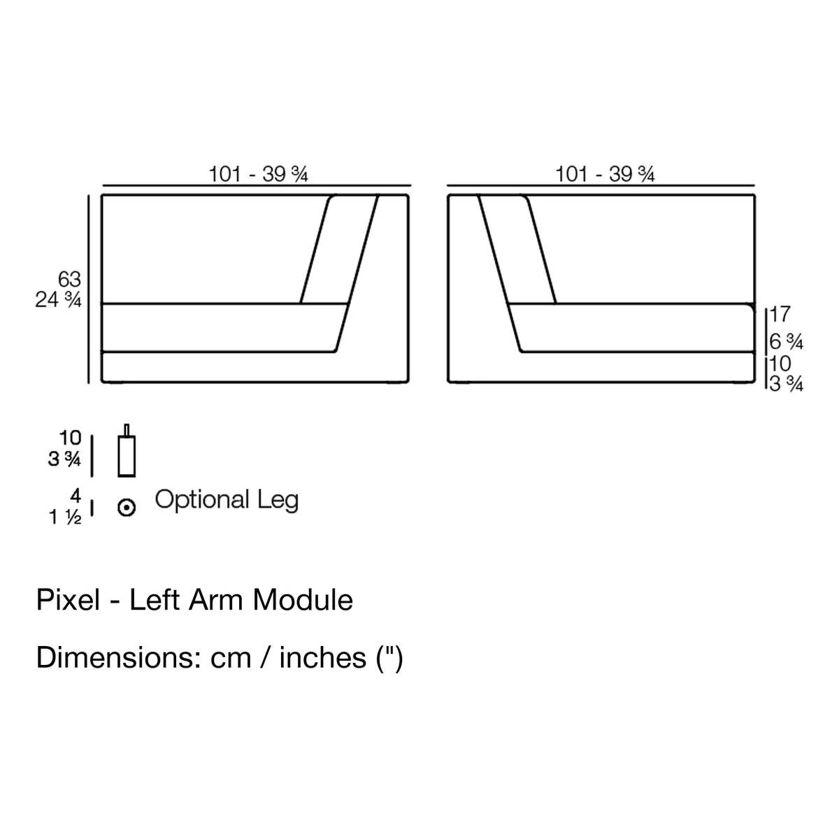 Dimension drawing Pixel - Left Arm Module