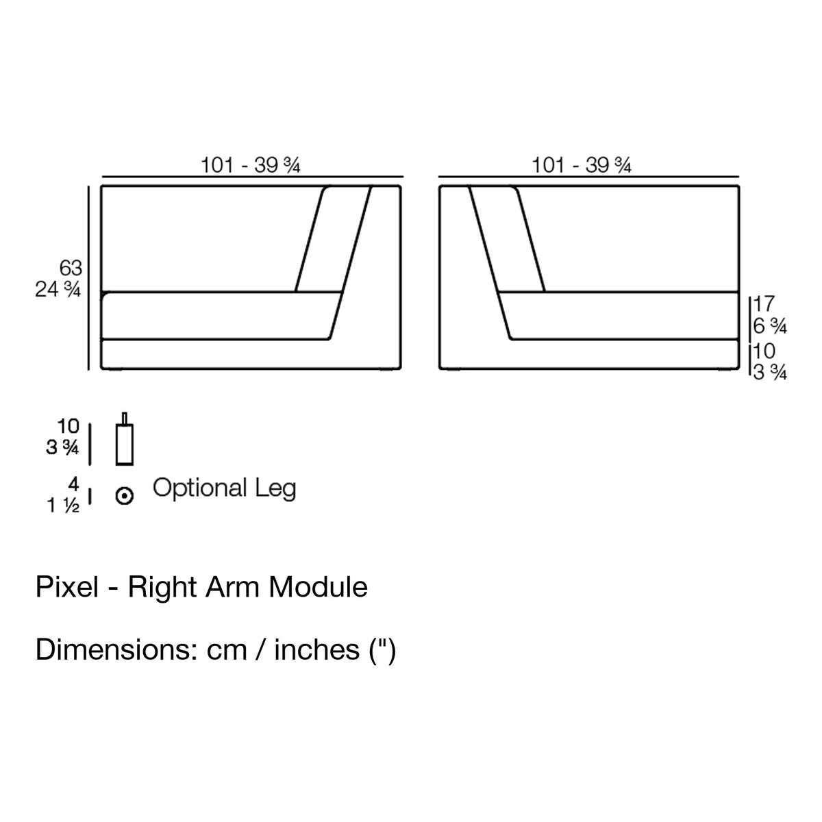 Dimension drawing Pixel - Right Arm Module
