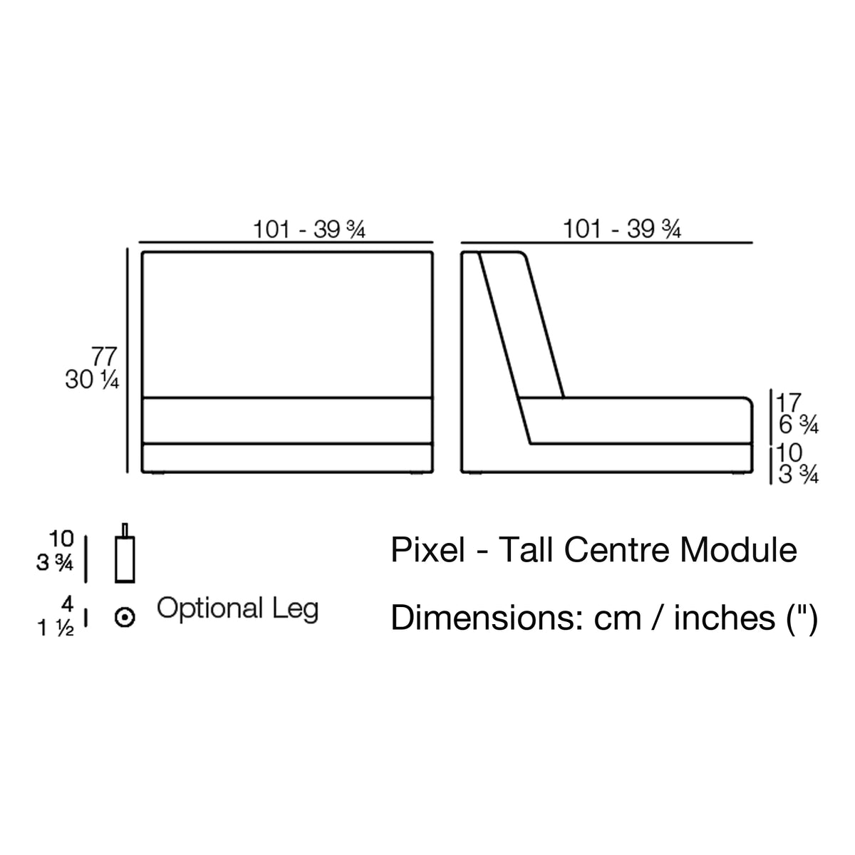 Dimension drawing Pixel - Tall Centre Module