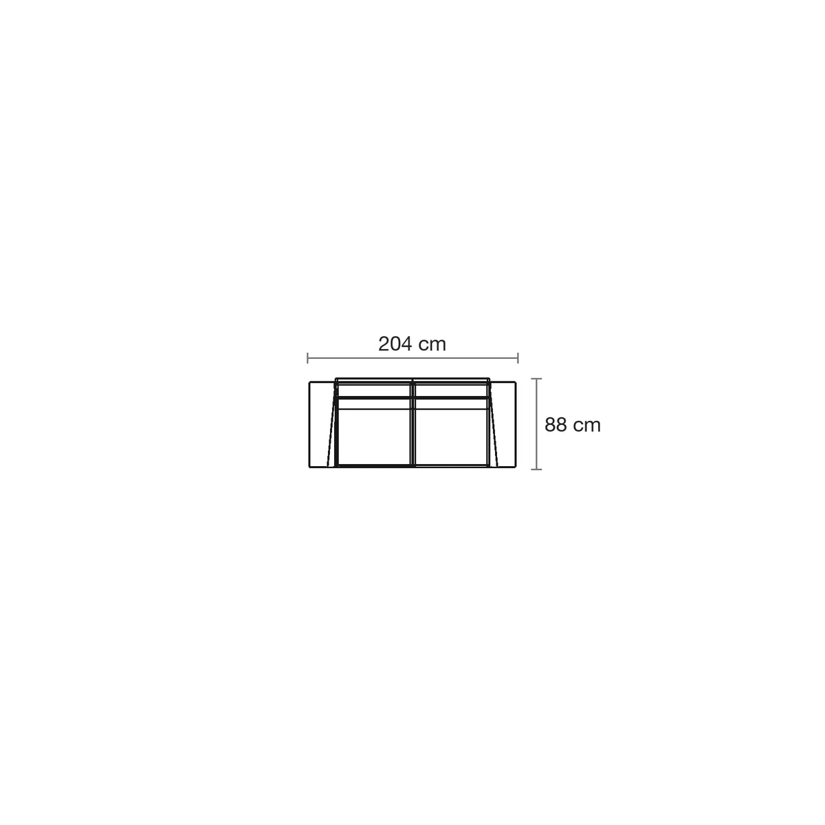 Plan coté du canapé modulable Delta, 2 places