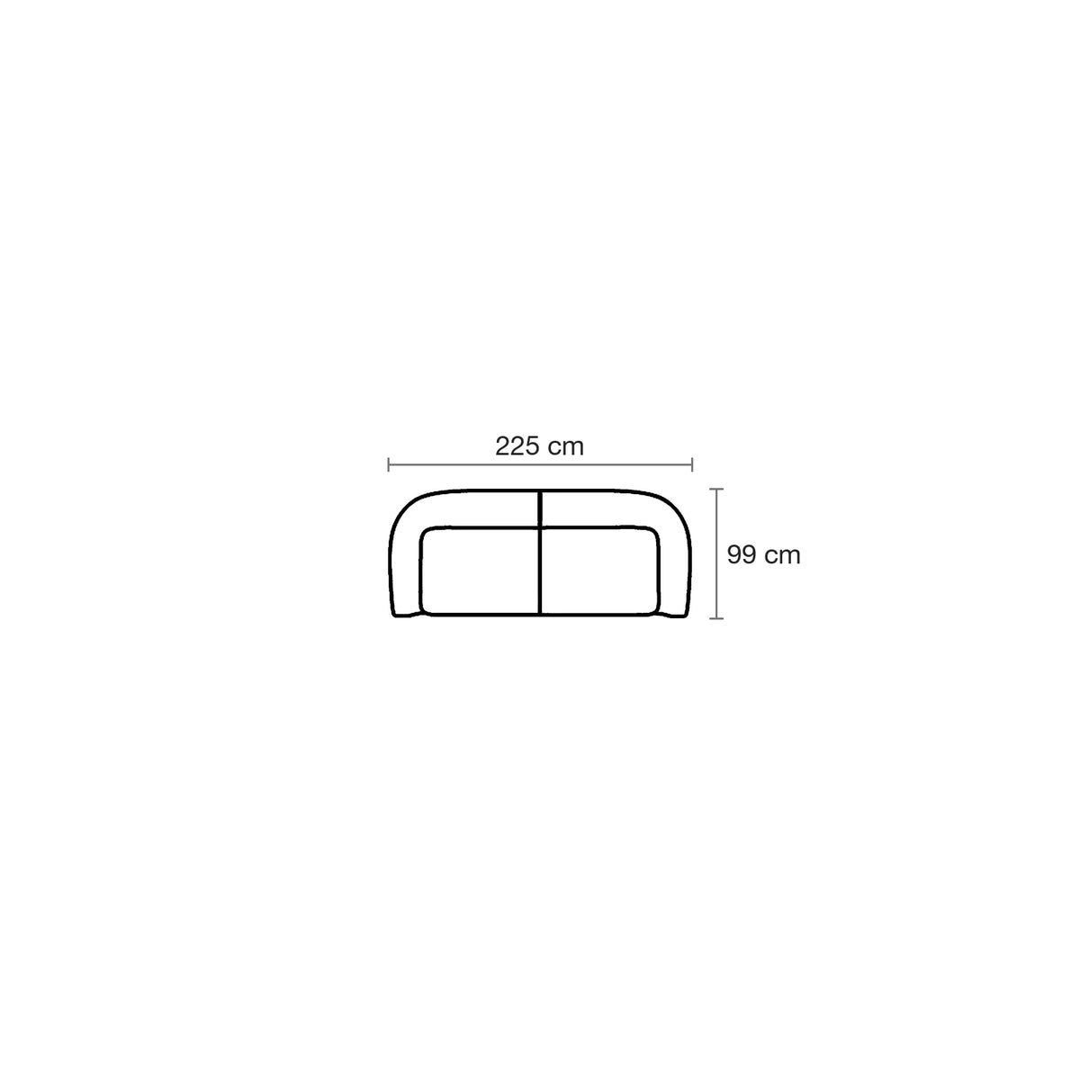 Plan coté du canapé modulable Suave, 2 places