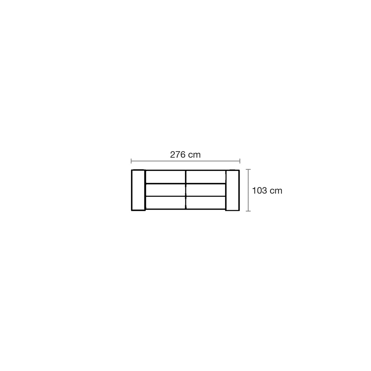 Plan coté du canapé modulable Tablet, 2 places
