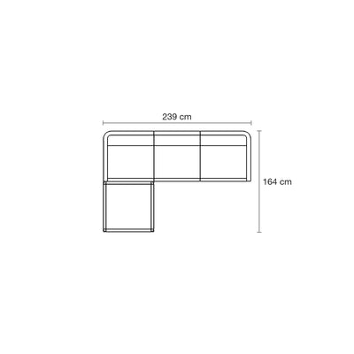 Plan coté du canapé modulable ULM, 3 places et pouf