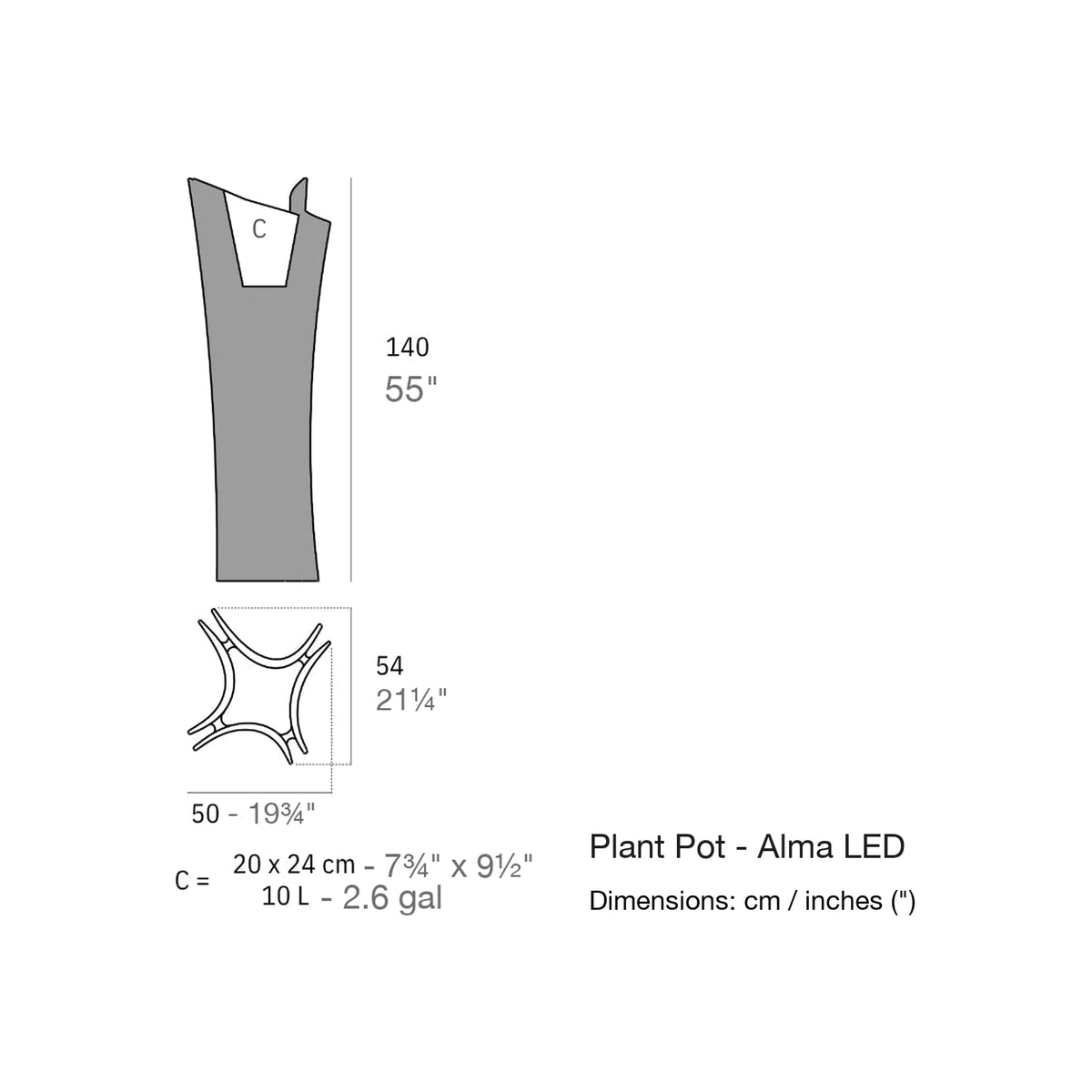 Dimension drawing Plant Pot - Alma LED