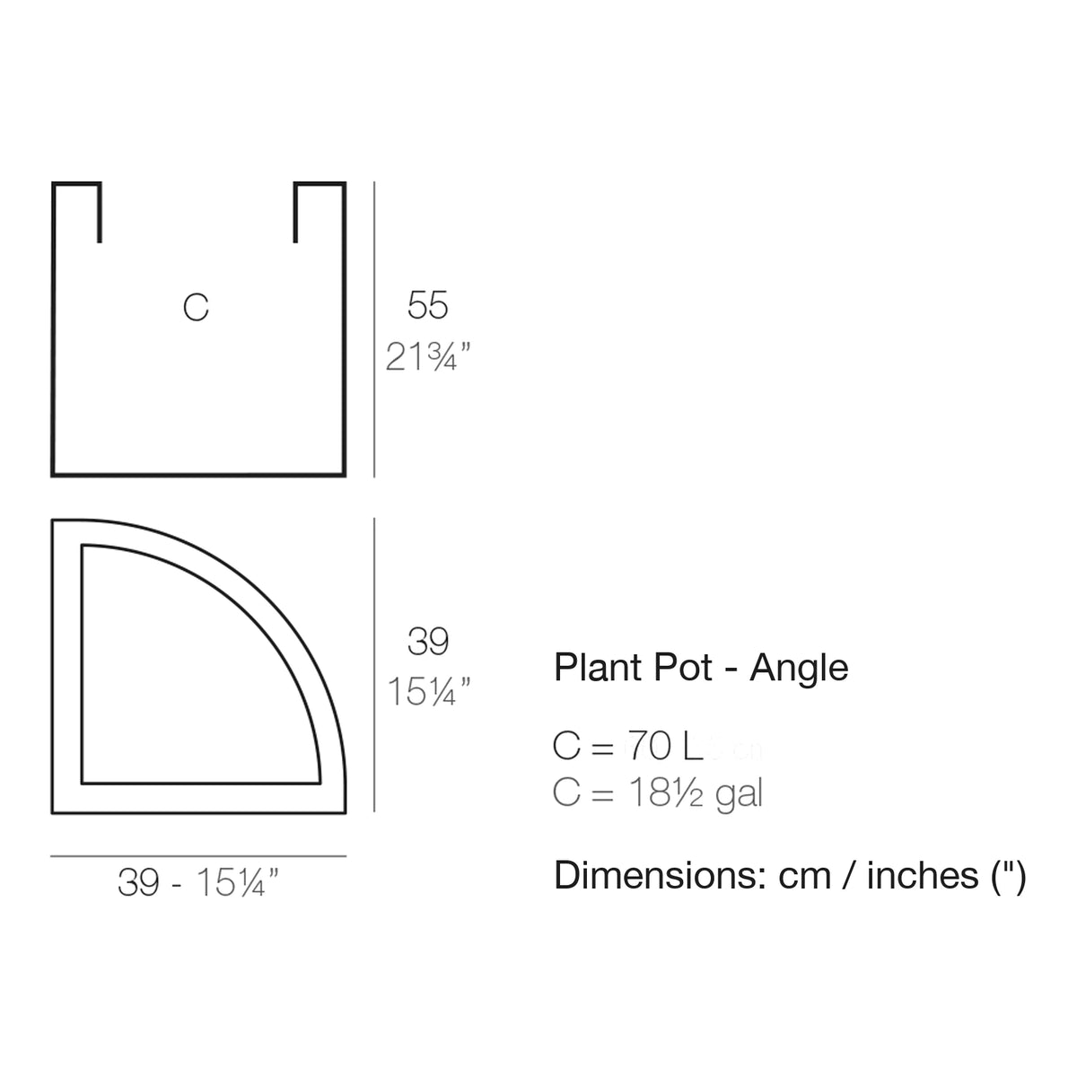Dimension drawing Plant Pot - Angle