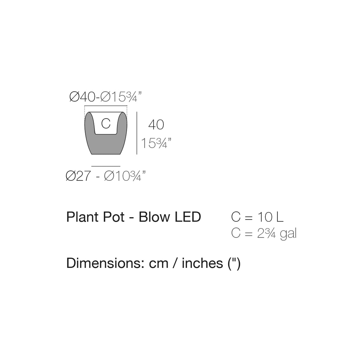 Dimension drawing Plant Pot - Blow LED