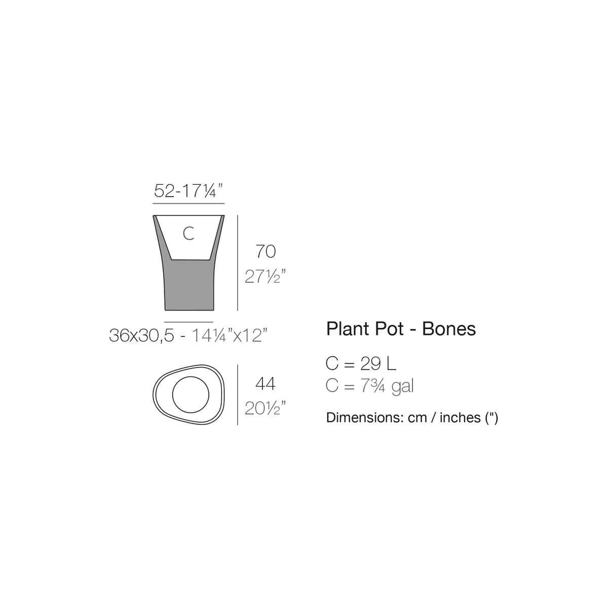 Dimension drawing Plant Pot - Bones