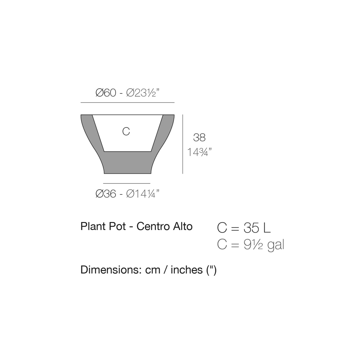 Dimension drawing Plant Pot - Centro Alto