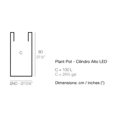 Dimension drawing Plant Pot - Cilindro Alto LED