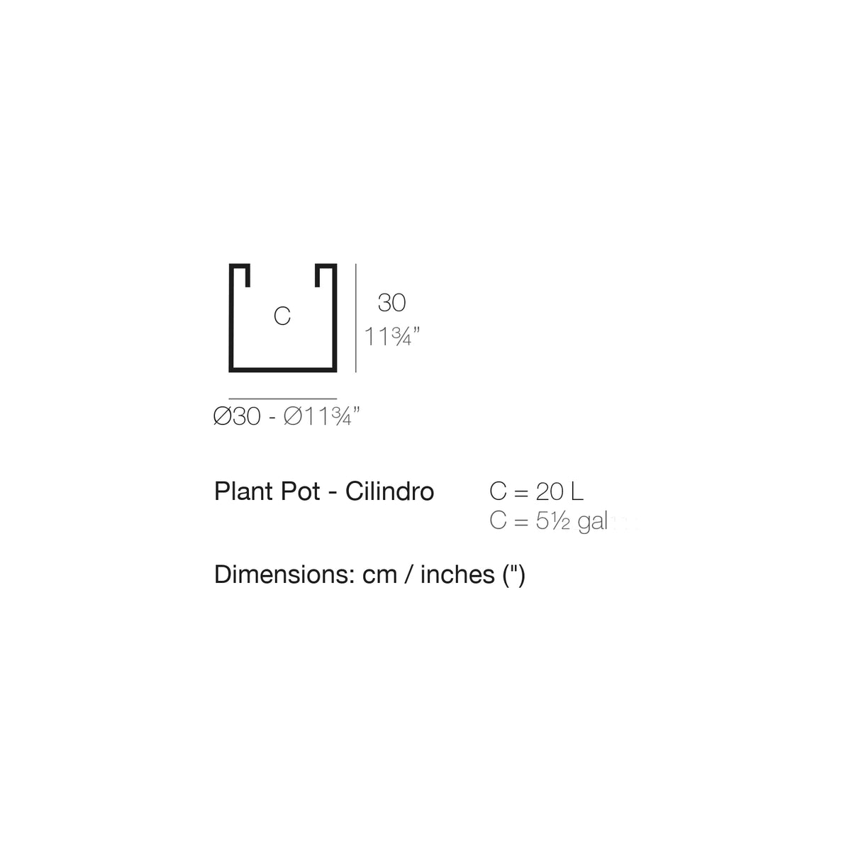 Dimension drawing Plant Pot - Cilindro