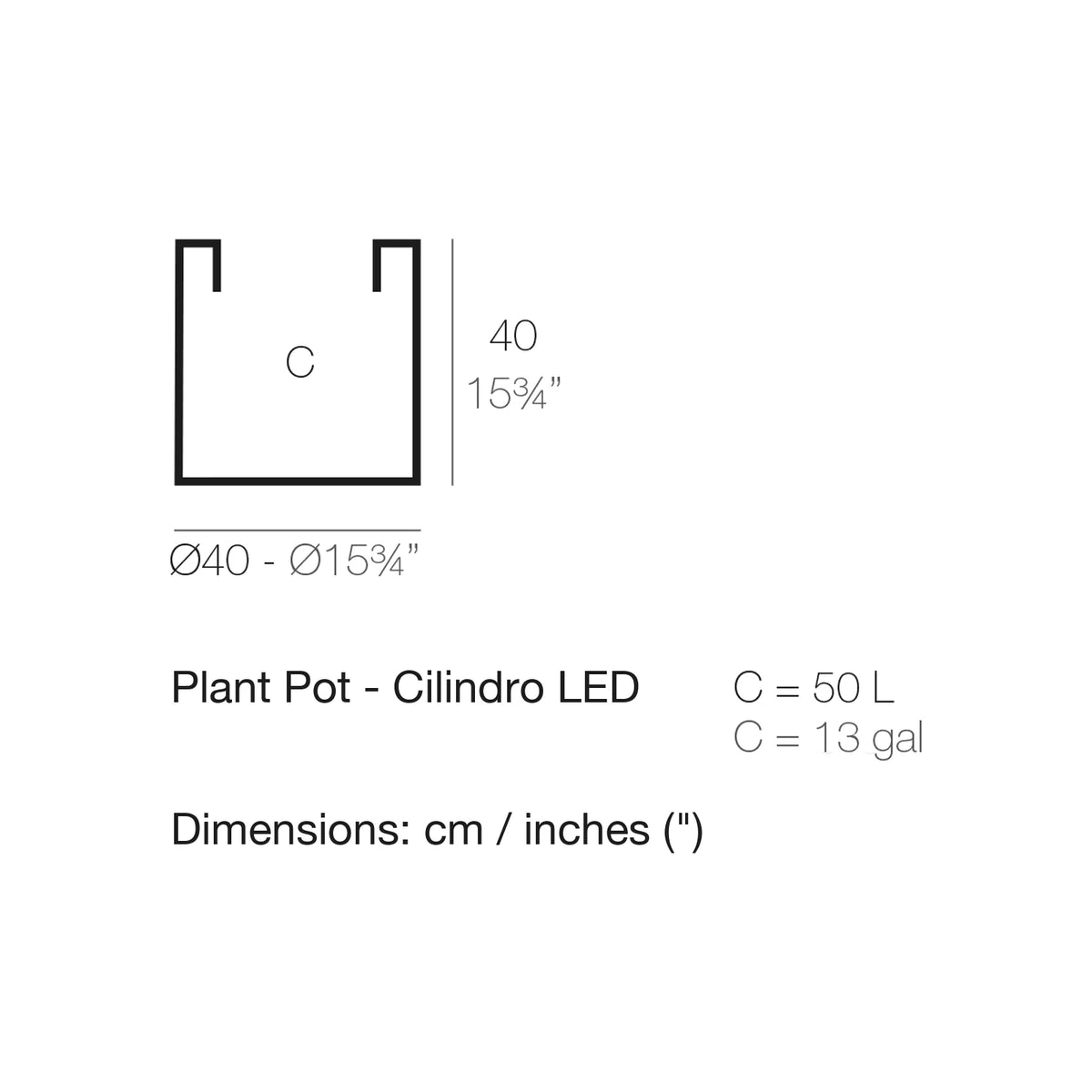 Dimension drawing Plant Pot - Cilindro LED