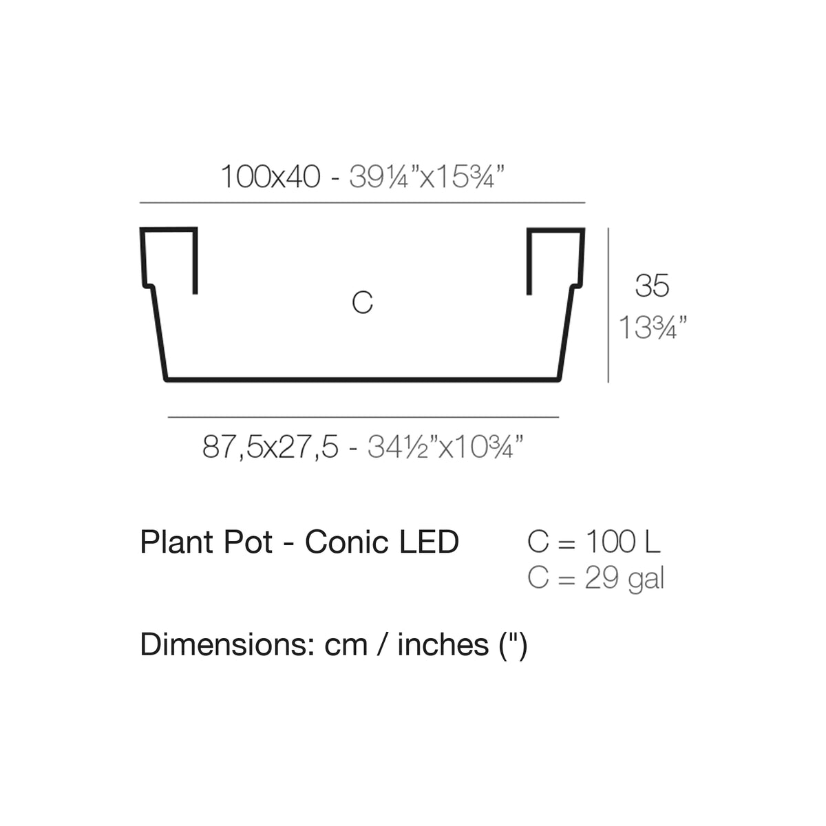 Dimension drawing Plant Pot - Conic LED