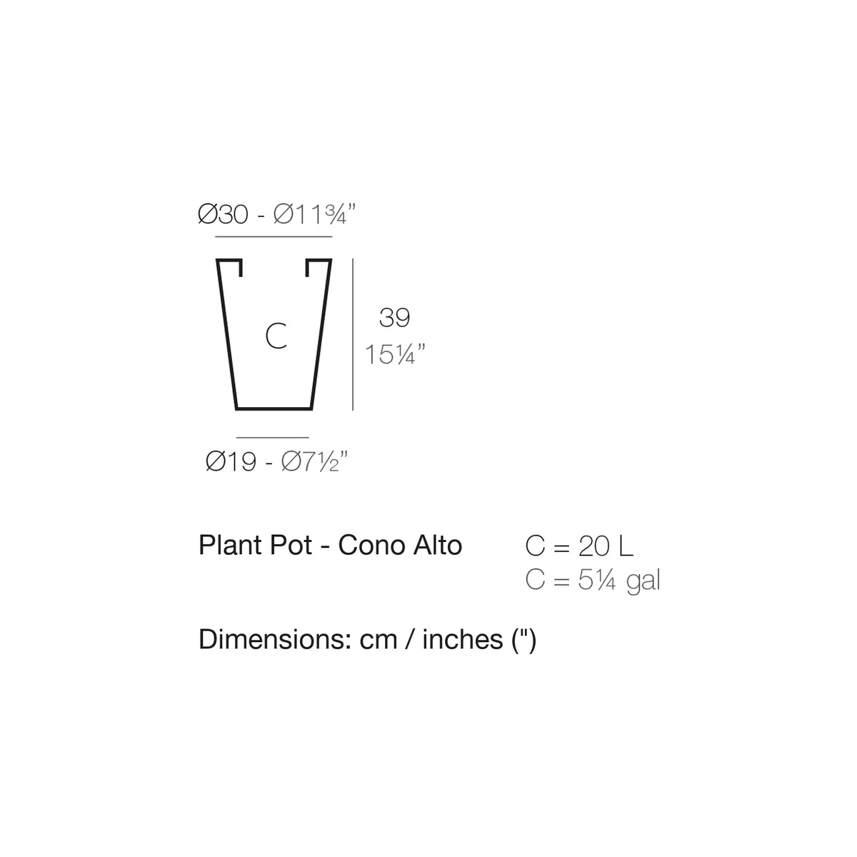 Dimension drawing Plant Pot - Cono Alto