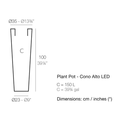 Dimension drawing Plant Pot - Cono Alto LED
