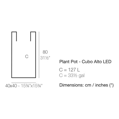 Dimension drawing Plant Pot - Cubo Alto LED