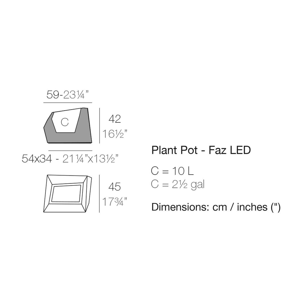 Dimension drawing Plant Pot - Faz LED