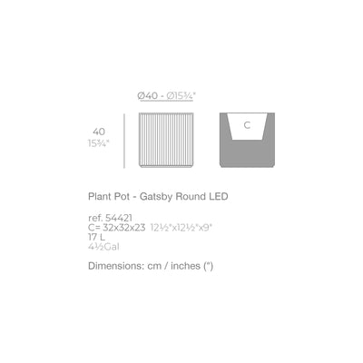 Dimension drawing Plant Pot - Gatsby Round LED
