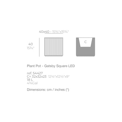 Dimension drawing Plant Pot - Gatsby Square LED