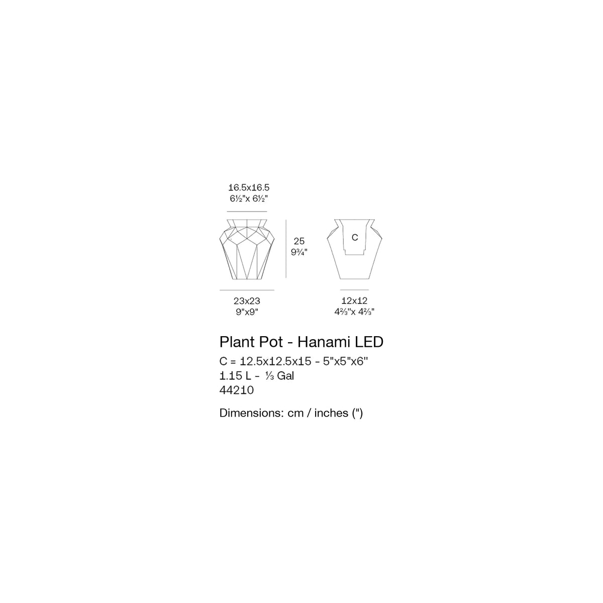 Dimension drawing Plant Pot - Hanami LED