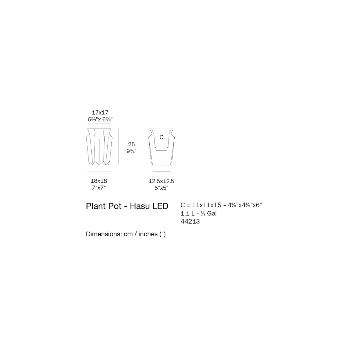 Dimension drawing Plant Pot - Hasu LED