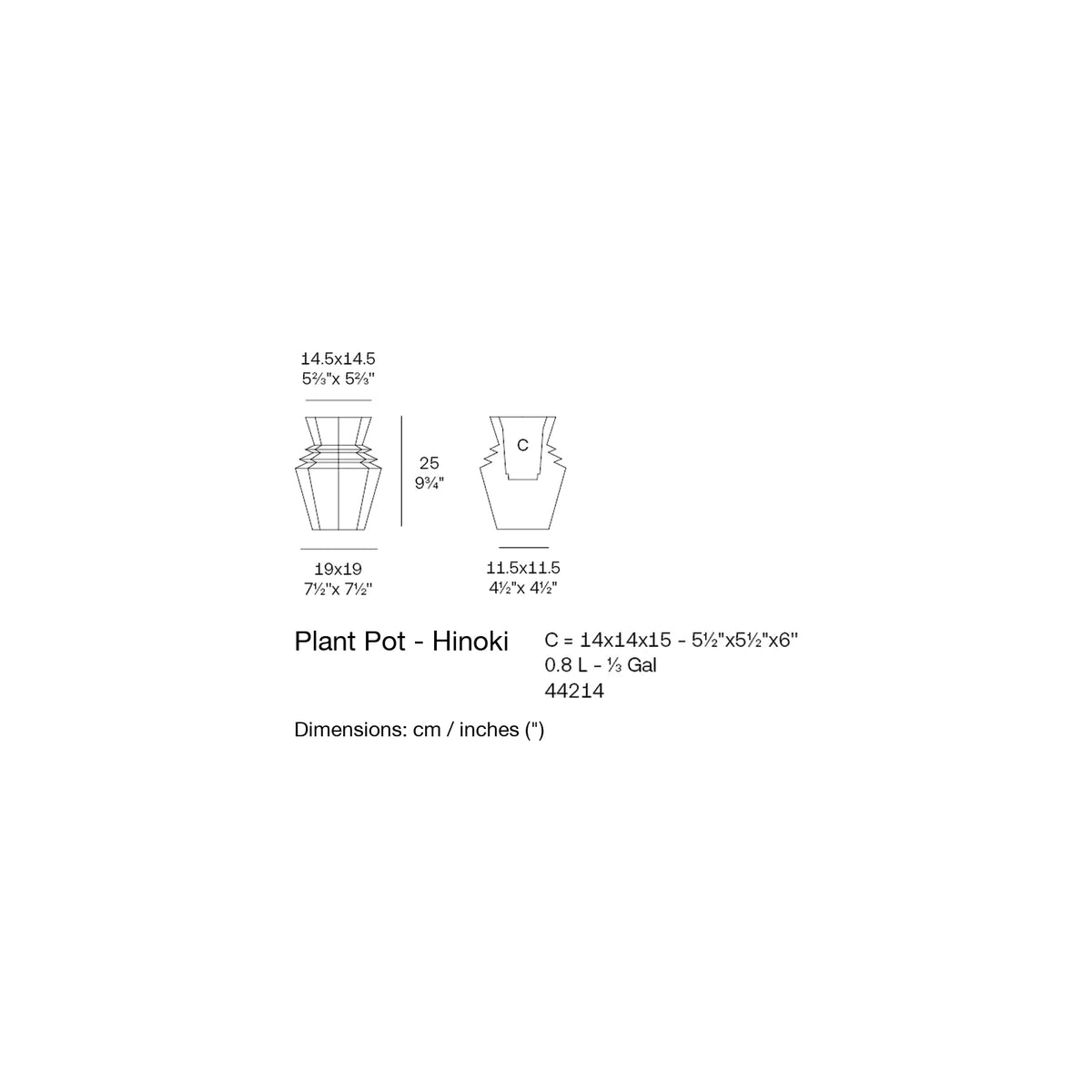Dimension drawing Plant Pot - Hinoki