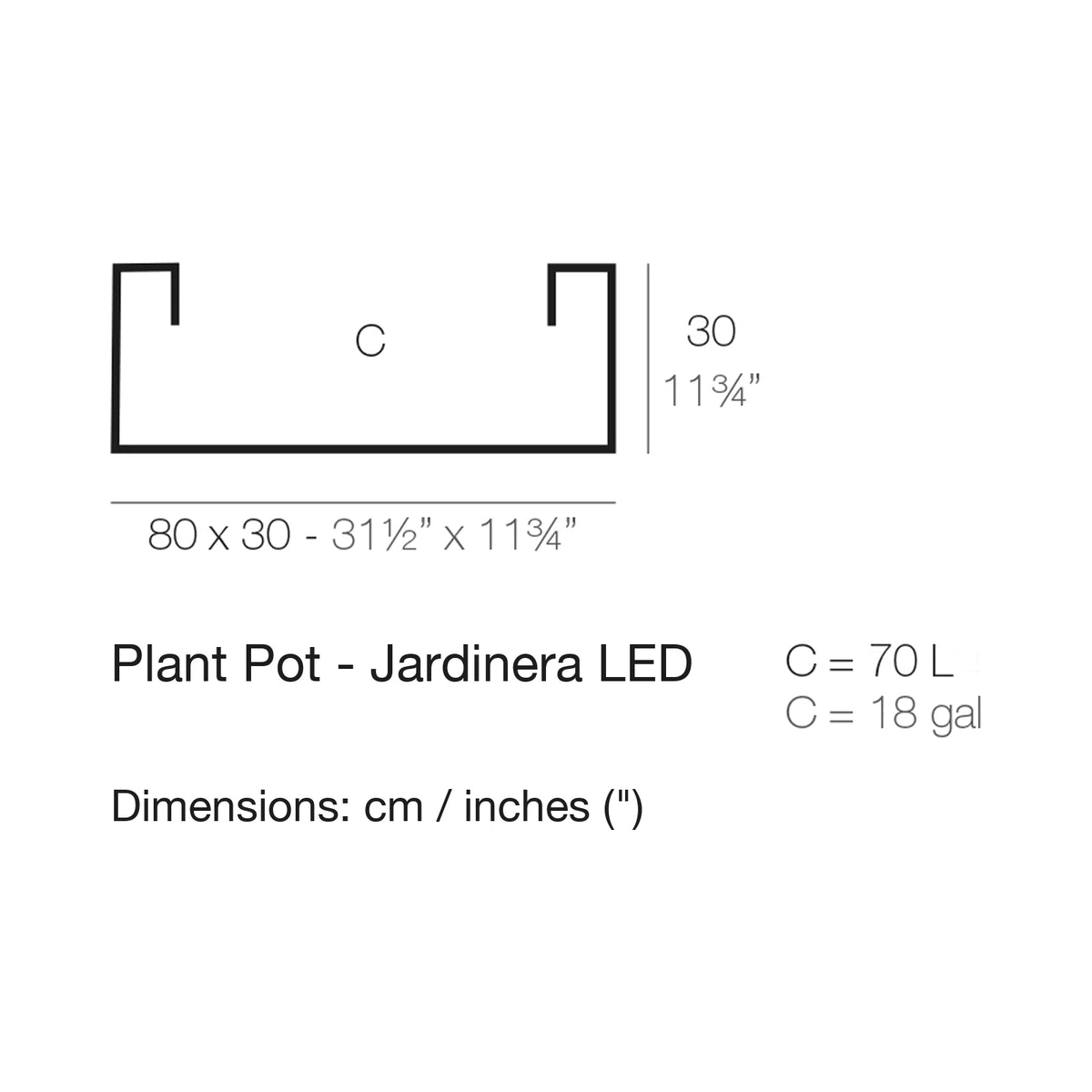 Dimension drawing Plant Pot - Jardinera LED