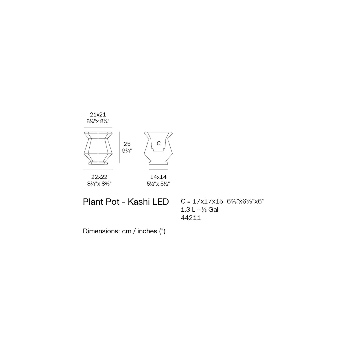Dimension drawing Plant Pot - Kashi LED
