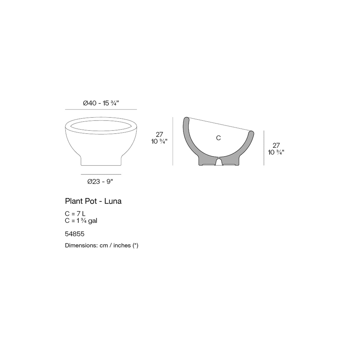 Dimension drawing Plant Pot - Luna