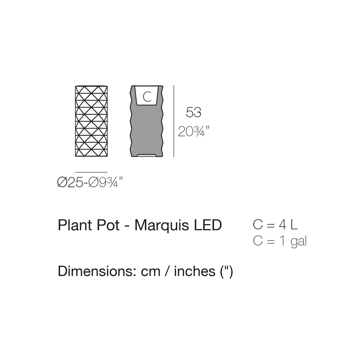 Dimension drawing Plant Pot - Marquis LED