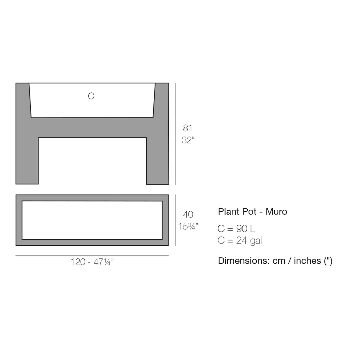 Dimension drawing Plant Pot - Muro