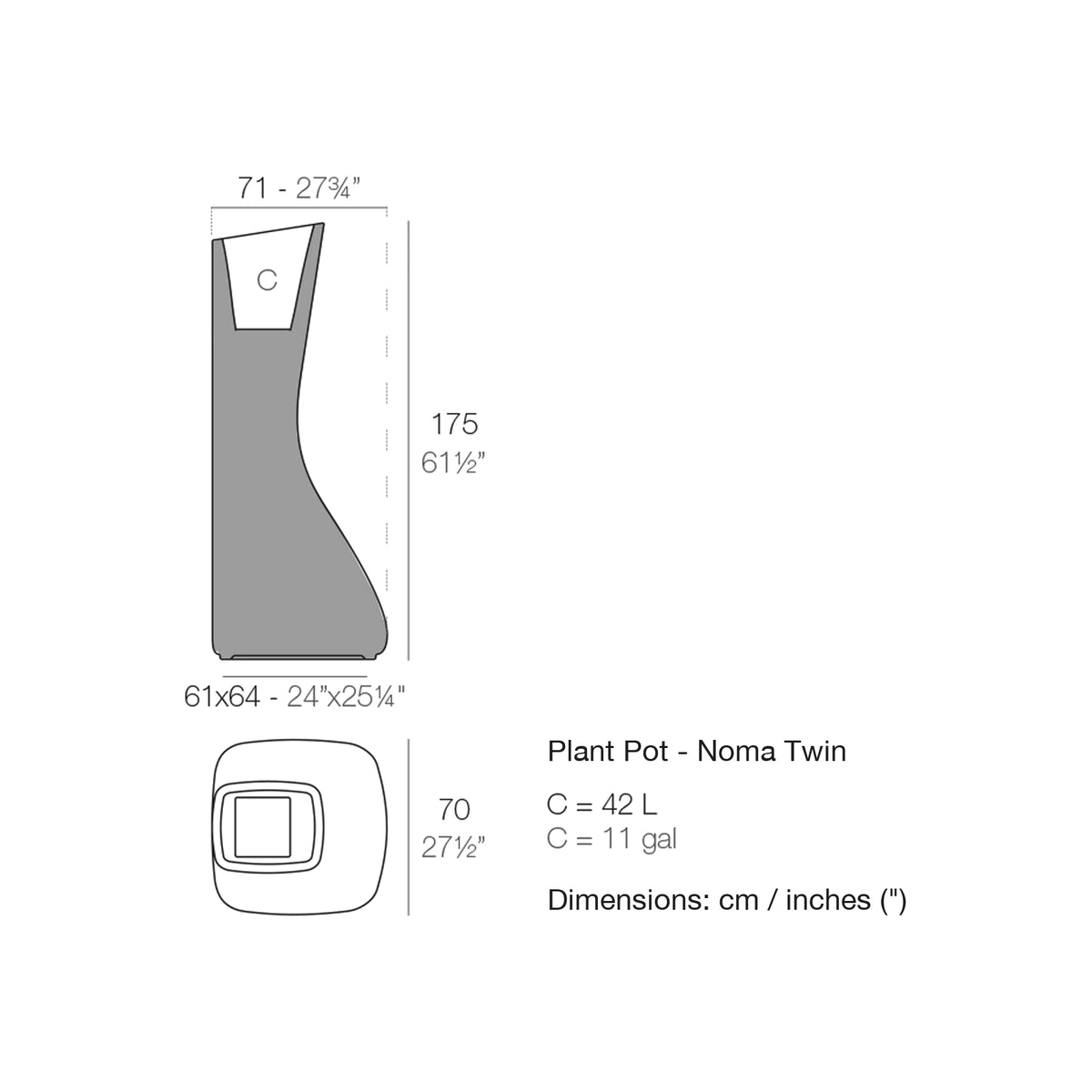 Dimension drawing Plant Pot - Noma Twin