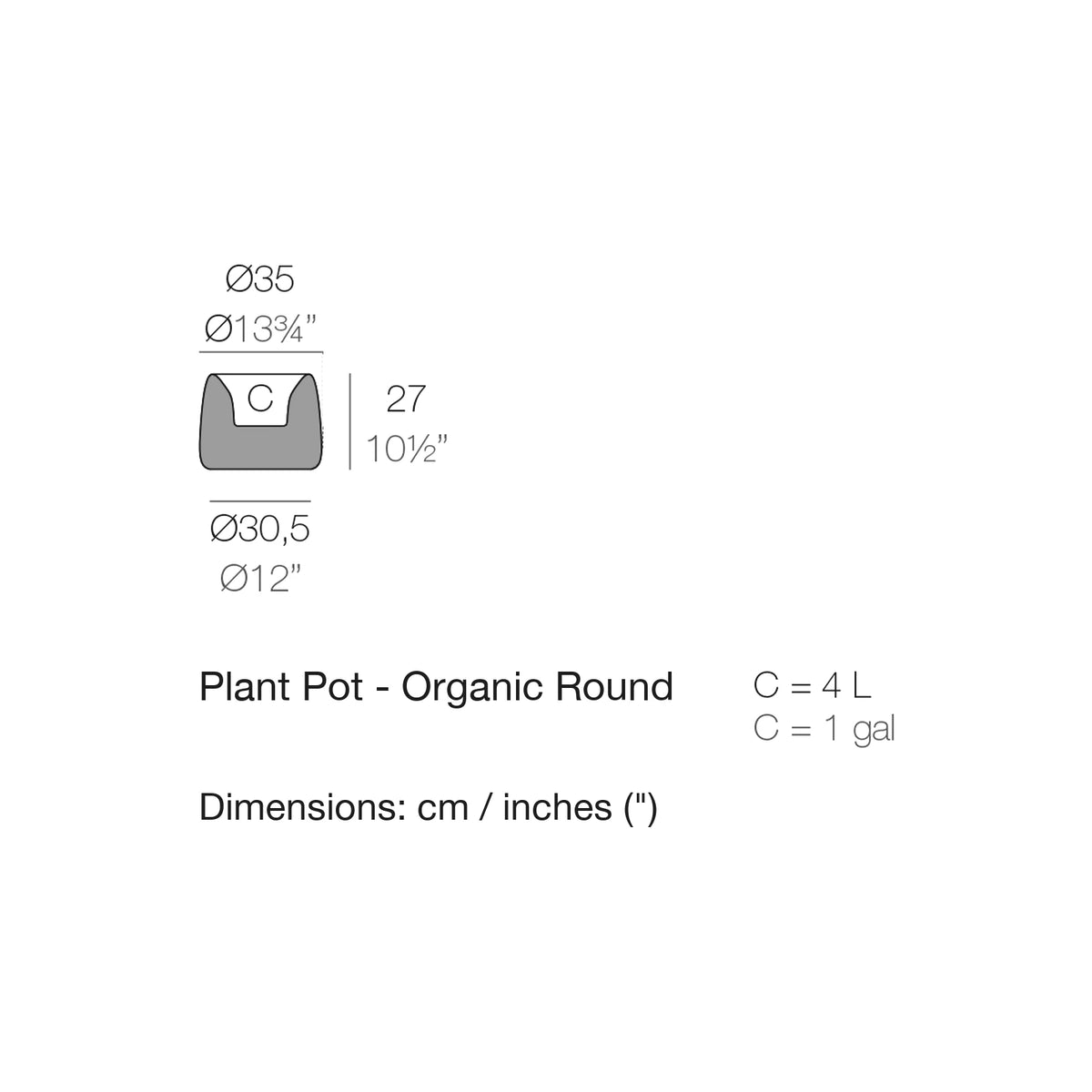 Dimension drawing Plant Pot - Organic Round