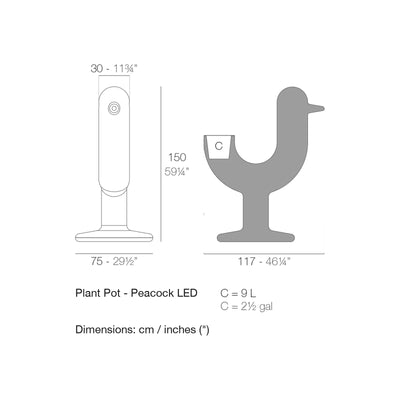 Dimension drawing Plant Pot - Peacock LED