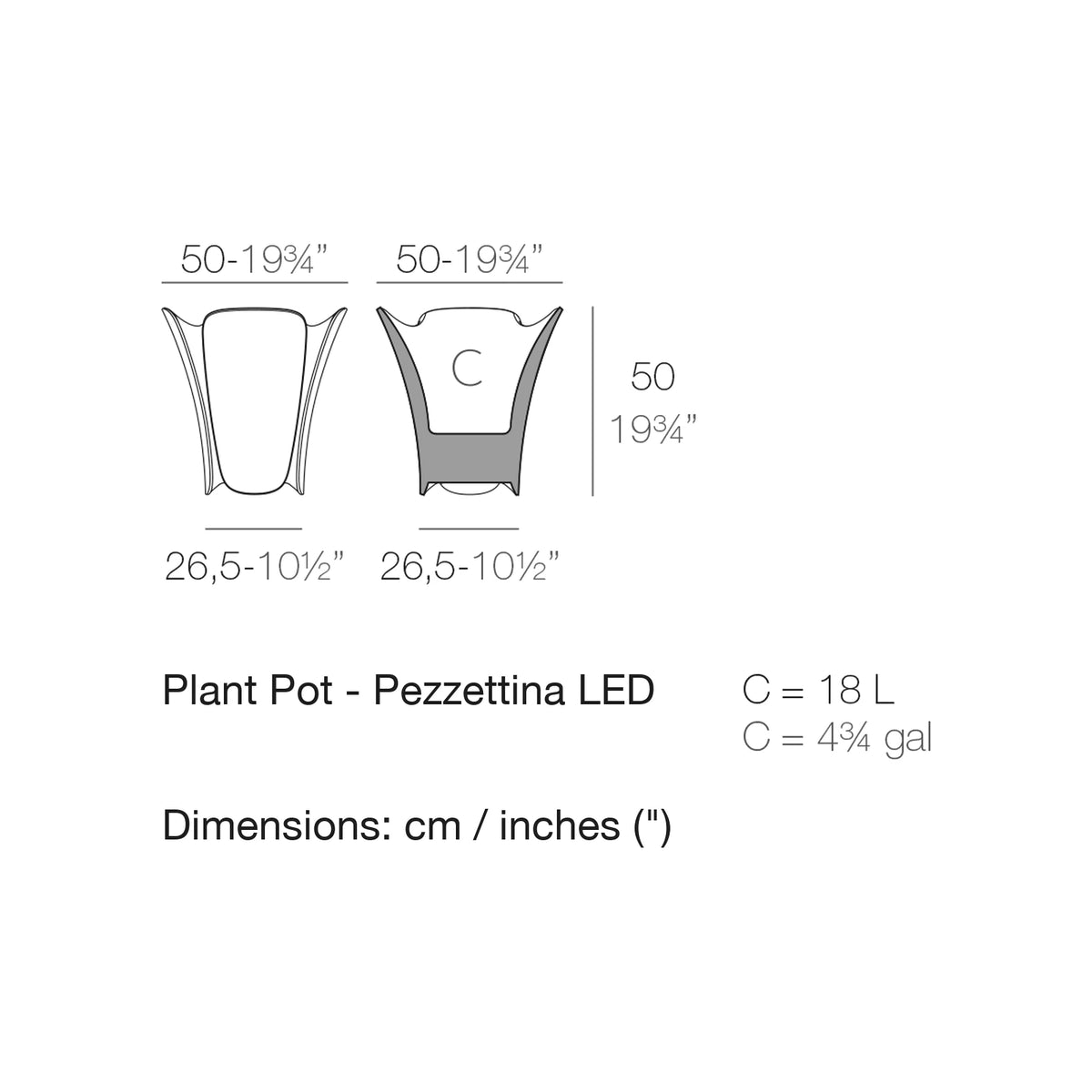 Dimension drawing Plant Pot - Pezzettina LED