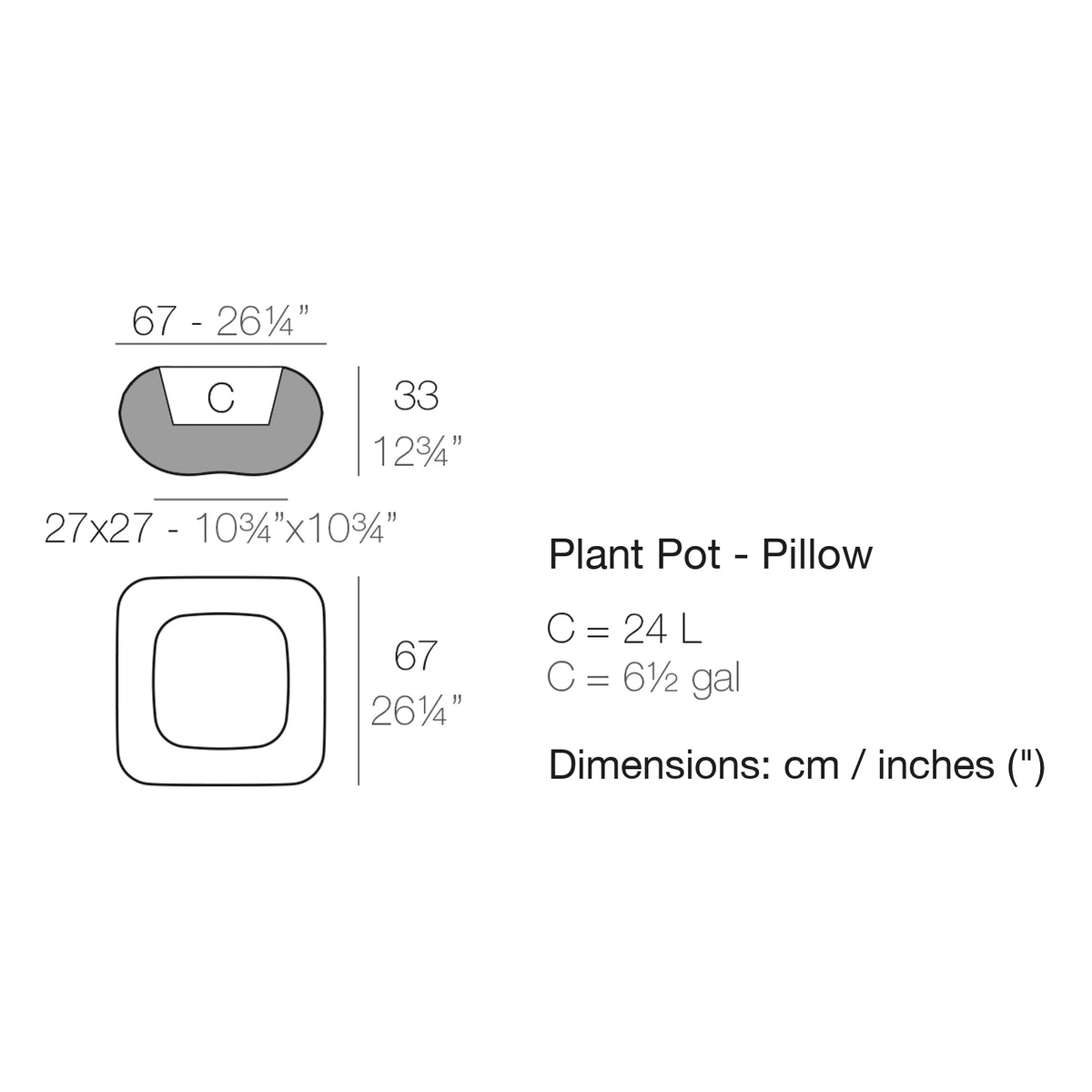 Dimension drawing Plant Pot - Pillow