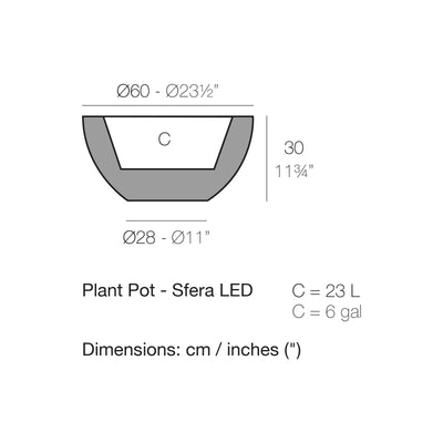 Dimension drawing Plant Pot - Sfera LED