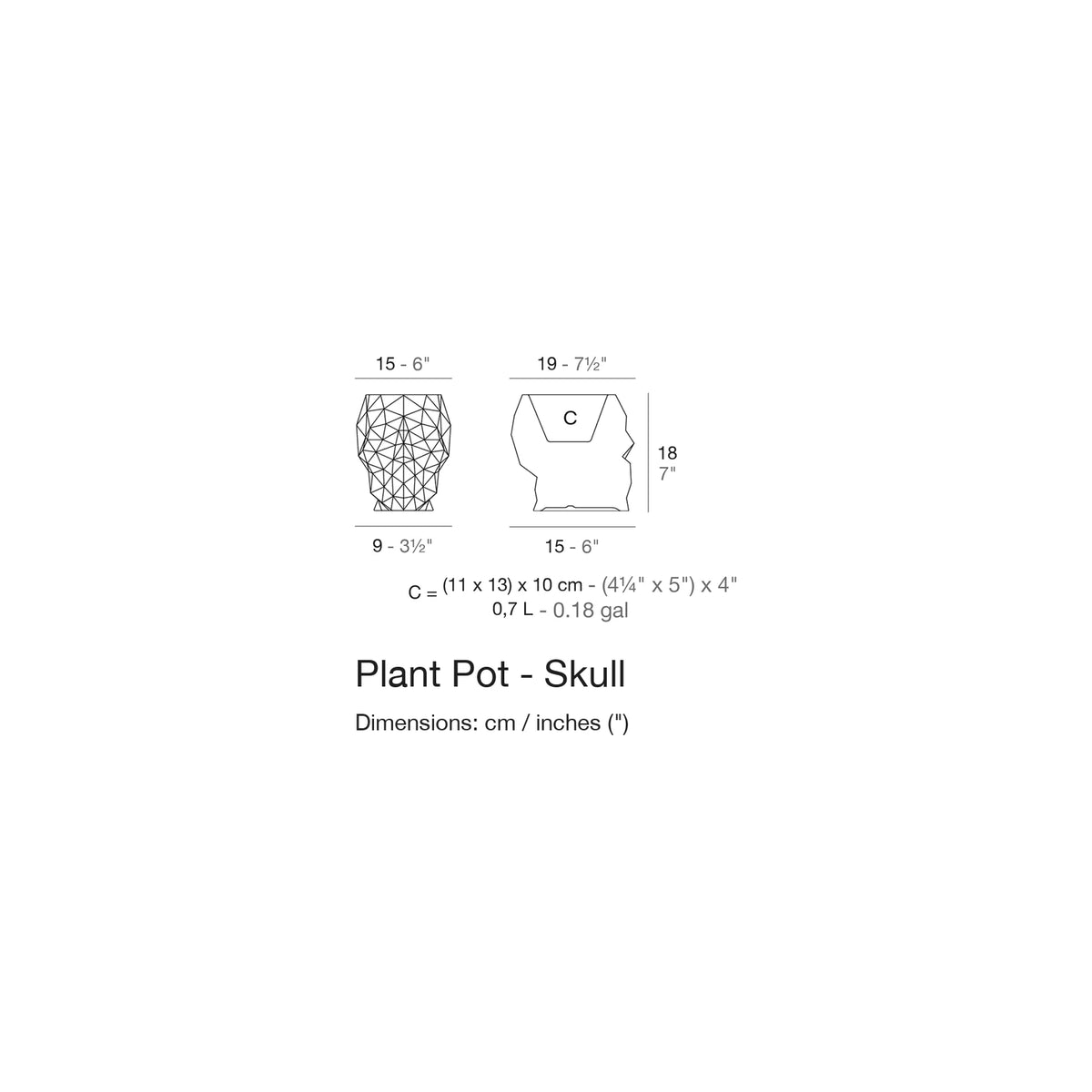 Dimension drawing Plant Pot - Skull