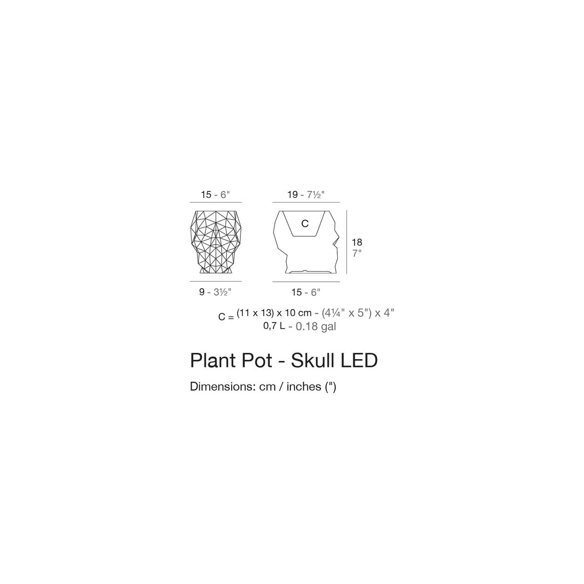 Dimension drawing Plant Pot - Skull LED
